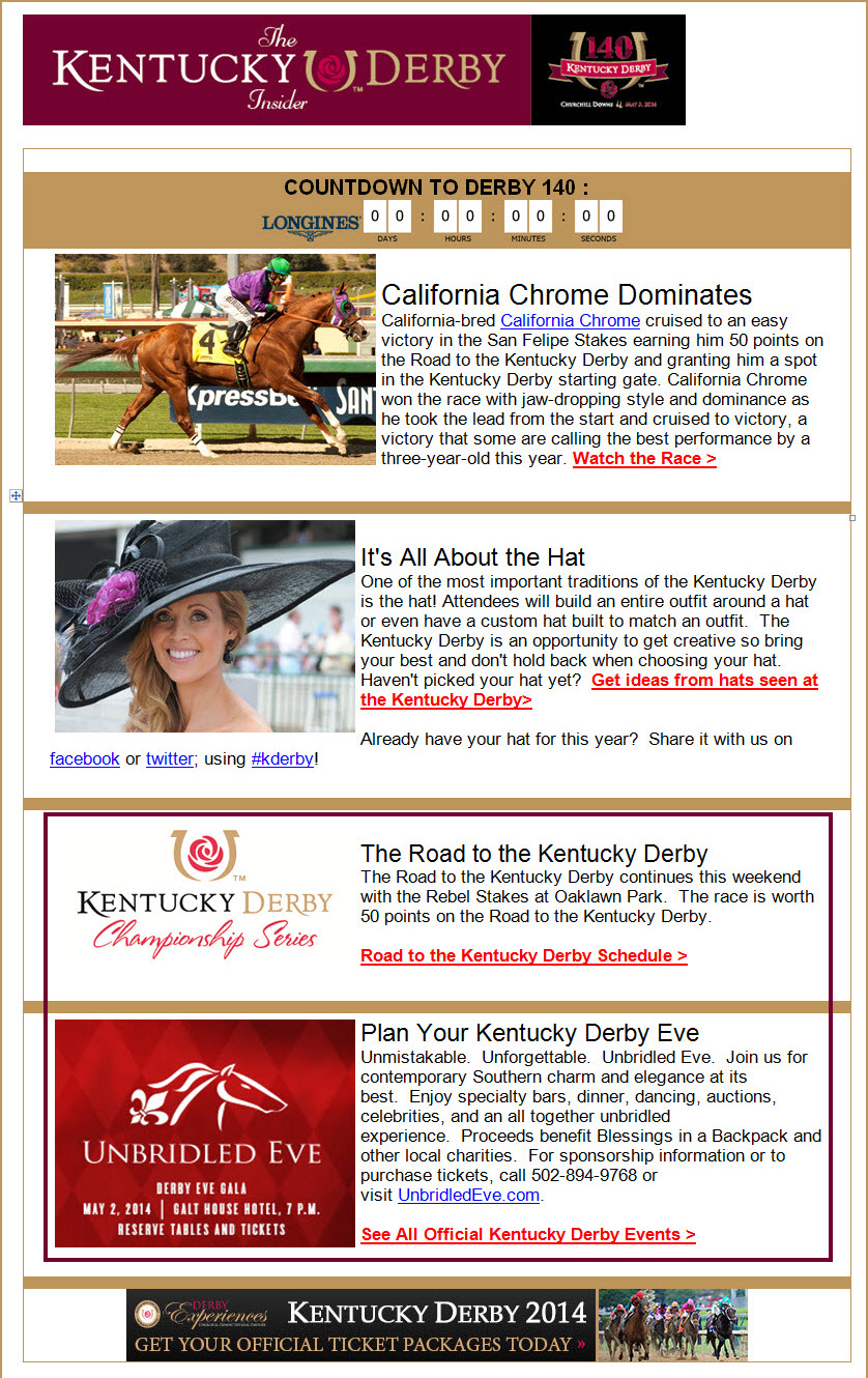 The Kentucky Derby's plan your hat email